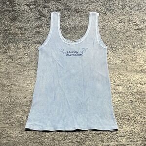 Harley Davidson Therman Tank Top‎ Womens Large Blue Vintage 90s Double Sided